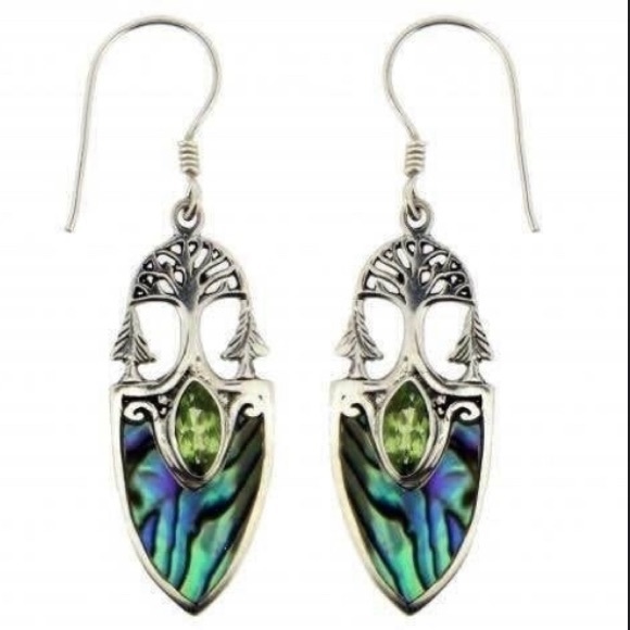 Tree Abalone Drop Green Crystal Earrings - Picture 1 of 4